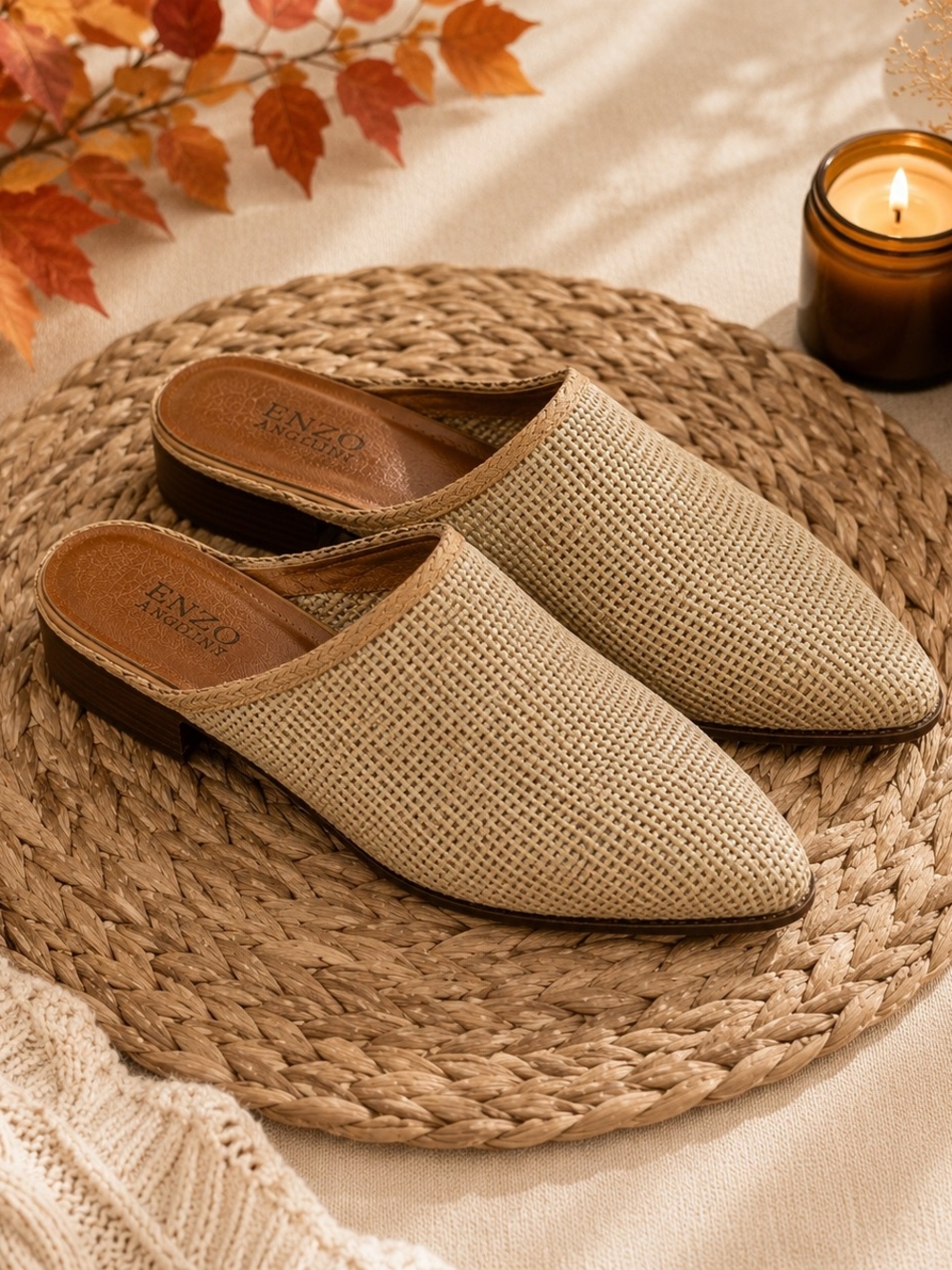 Enzo Angiolini Beige Woven Pointed Toe Mule Slides Shoes 8.5M